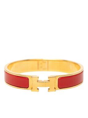 Hermes Click PM Bracelet Bangle Gold Red Plated